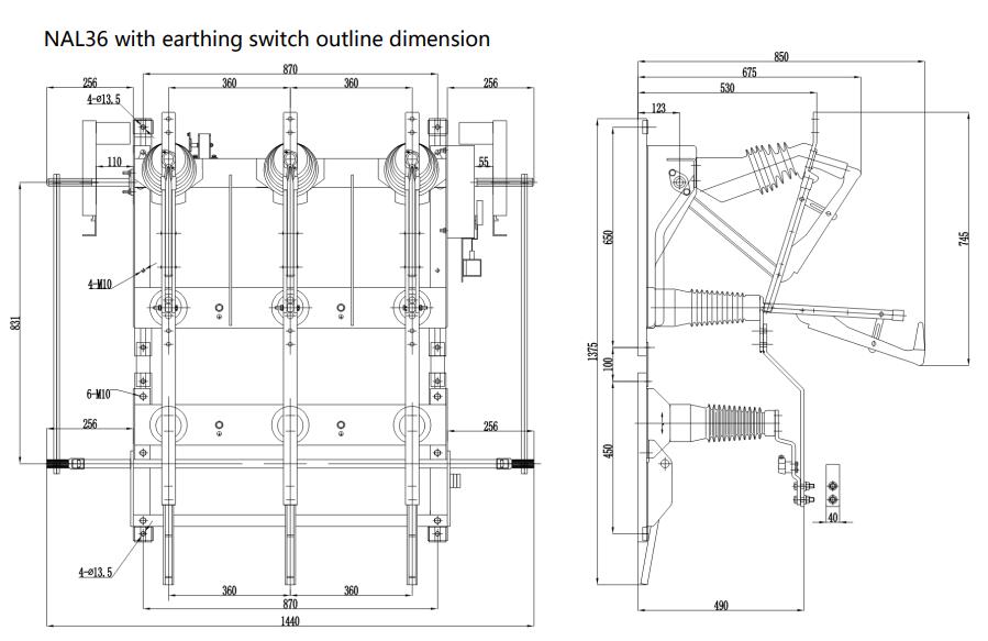 NAL36 with earthing switch outline dimension